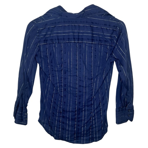 New York & Company Blue Silver Stripped Button Up Blouse Size XS - Picture 4 of 5
